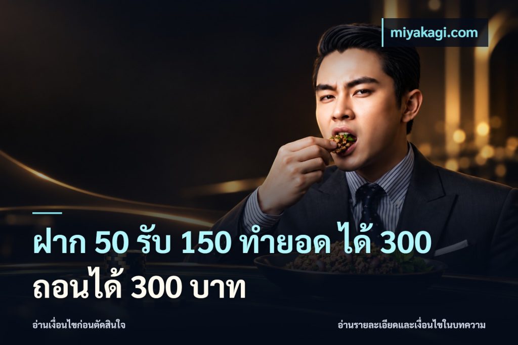 ฝาก 50 รับ 150 ทํายอด ได้ 300 ถอนได้ 300 บาท