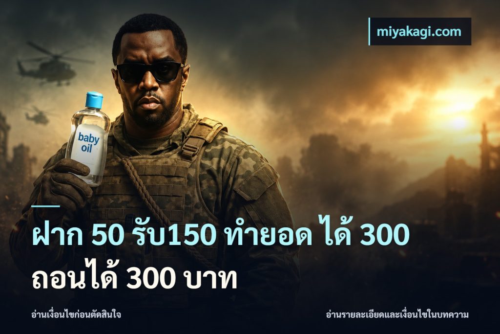 ฝาก 50 รับ150 ทำยอด ได้ 300 ถอนได้ 300 บาท