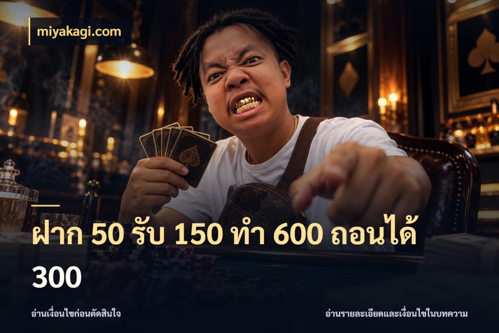 ฝาก 50 รับ 150 ทํา 600 ถอนได้ 300 ยอดฝากและยอดรับในมุมของคนชอบลุ้น ในมุม miyakagi.com