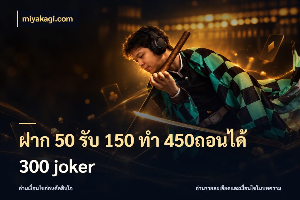 ฝาก 50 รับ 150 ทํา 450ถอนได้ 300 joker โปรกับเกมที่ชอบเลือกให้ตรงสไตล์ กับ miyakagi.com